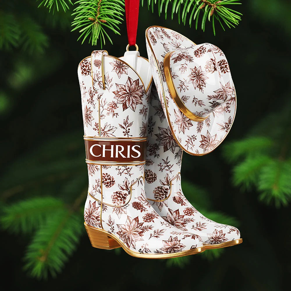Cowgirl Boot Ornament, Toile De Jouy Custom Shape Acrylic Ornament, Xmas Tree Hanging Decor