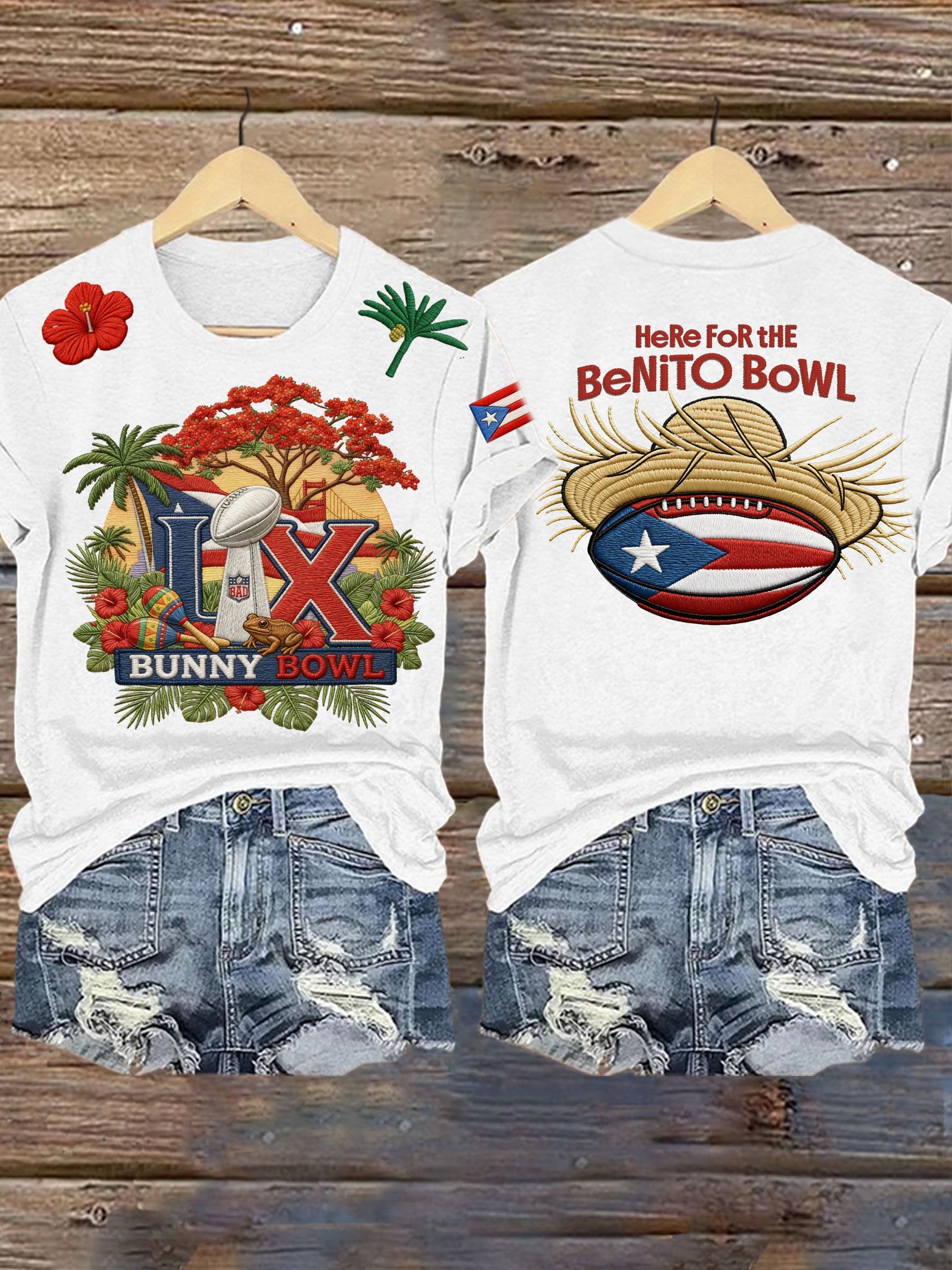 LX Bunny Bowl Here For The Benito Bowl Football Theme Big Game Football Tee, Game Day Bunny Shirt