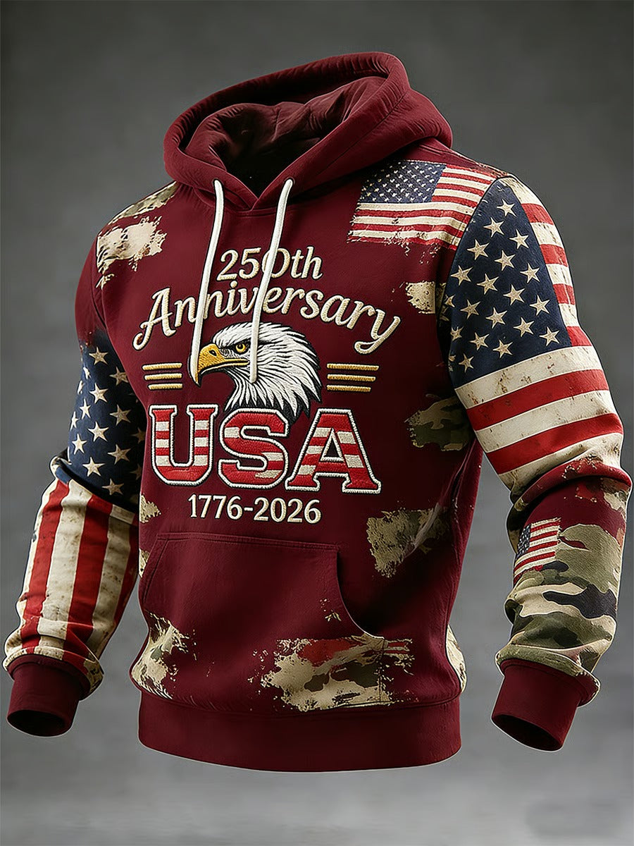 250th Anniversary Eagle USA American Flag Pattern Maroon Hoodie, Cool 4th Of July Shirt