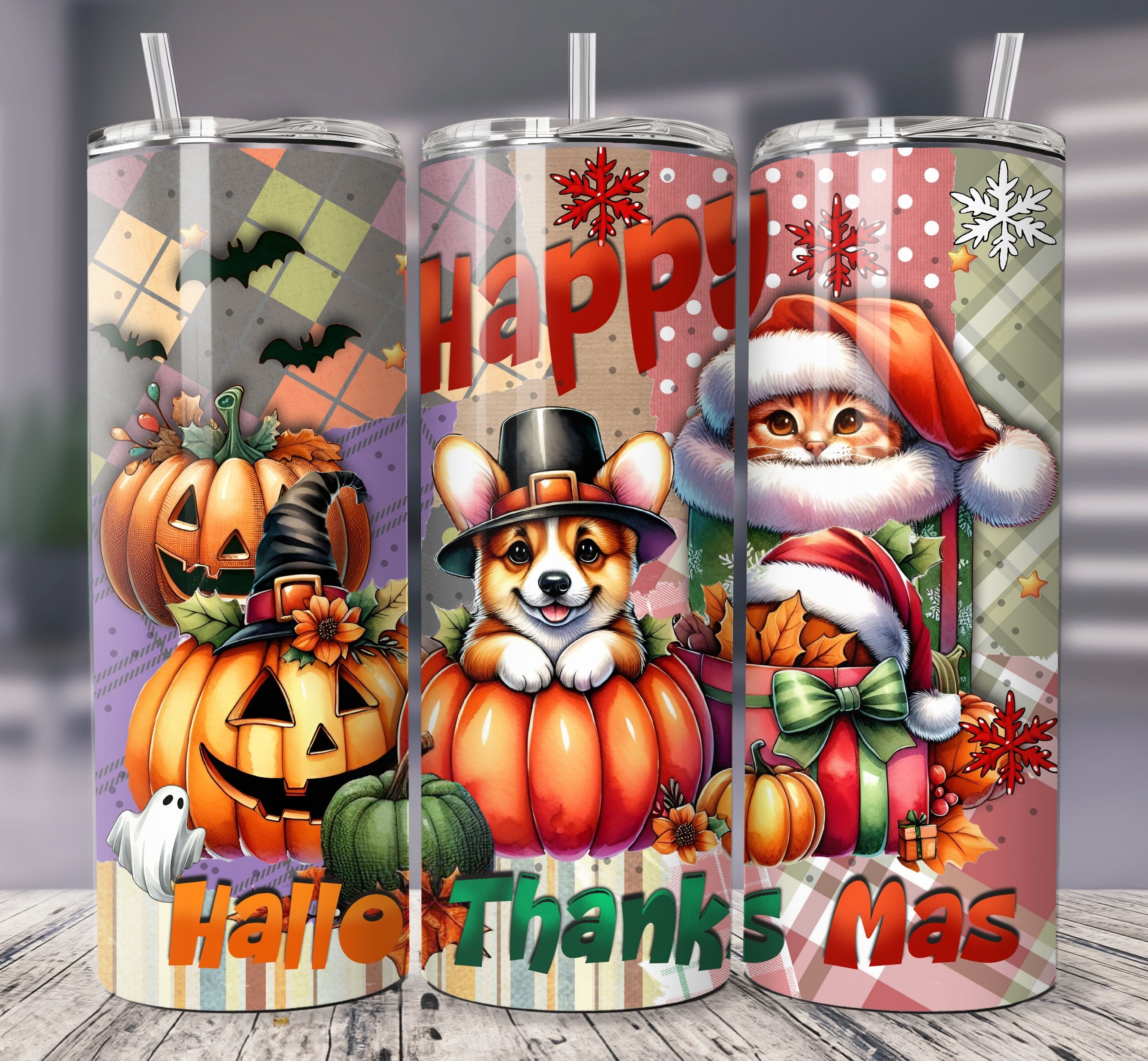 Hallothanksmas Corgi Cat 20oz 30oz Tumbler, Fall Thanksgiving Christmas, Halloween Costumes, Halloween Gifts