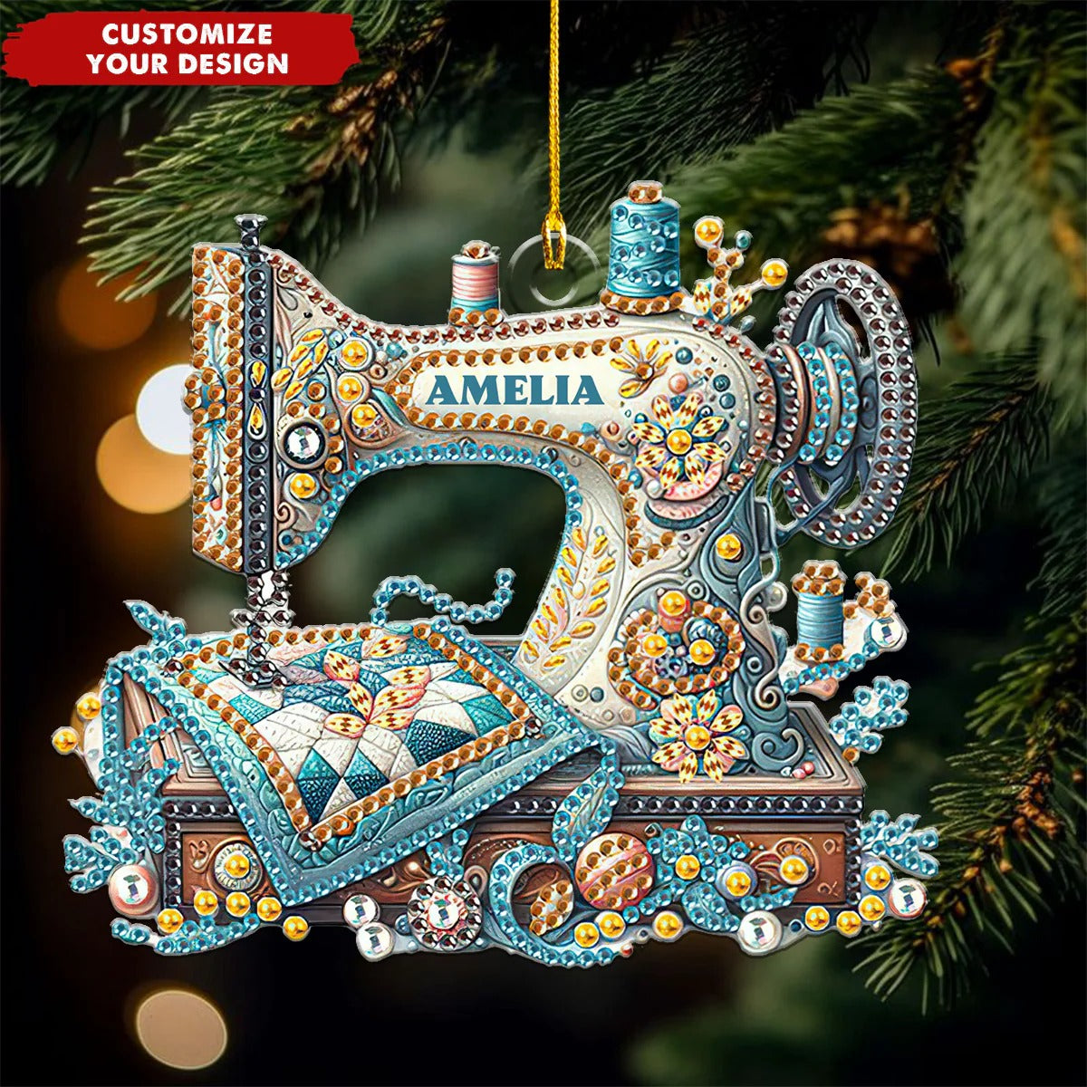 Personalized Sewing Machine Acrylic Ornament, Gift For Seamstress Lover, Gifts For Sewing Lovers, Xmas Tree Hanging Decor