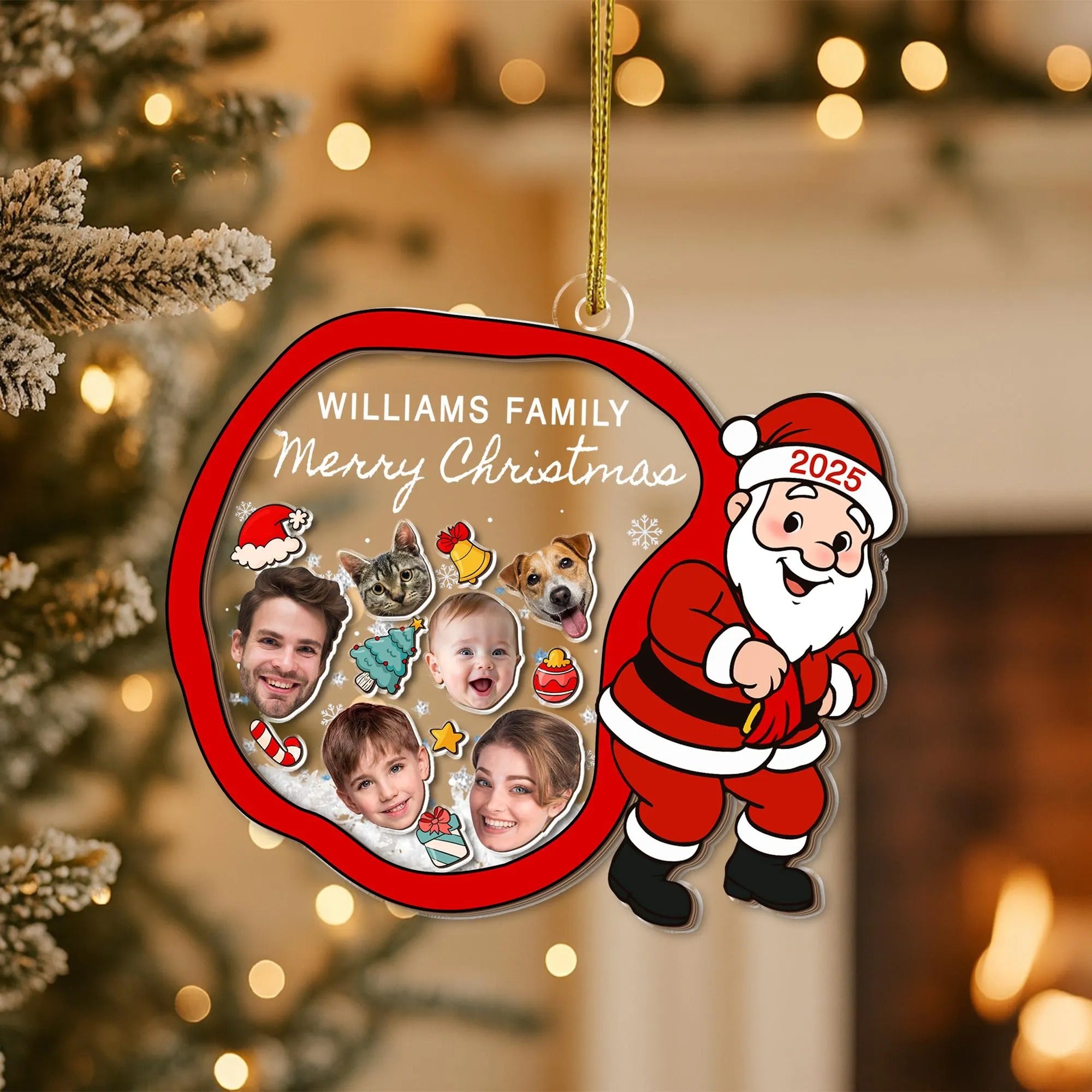 Personalized Family Photo Shaker Ornament, 4D Shake With Pets, Christmas Tree Orranment