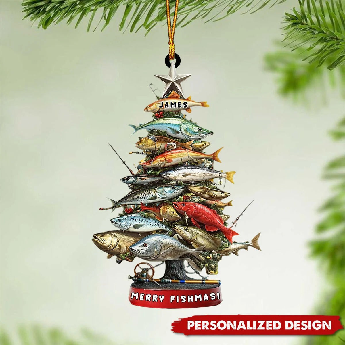 Fishing Waves Ornament, Christmas Aquarium Decor, Personalized Christmas Ornaments