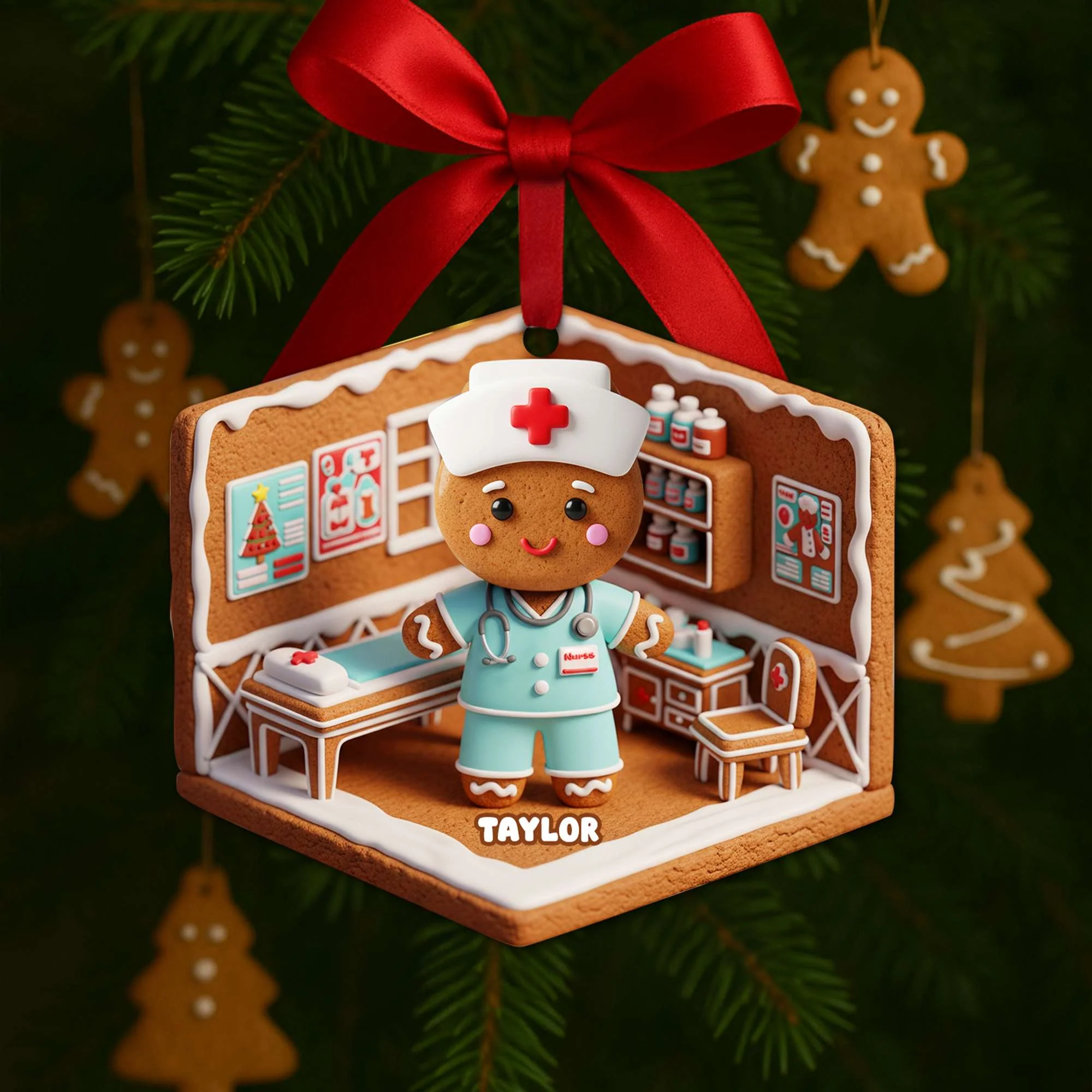 Nurse House Gingerbread Christmas Ornament, Nurse Appreciation Gifts, Christmas Tree Decorations