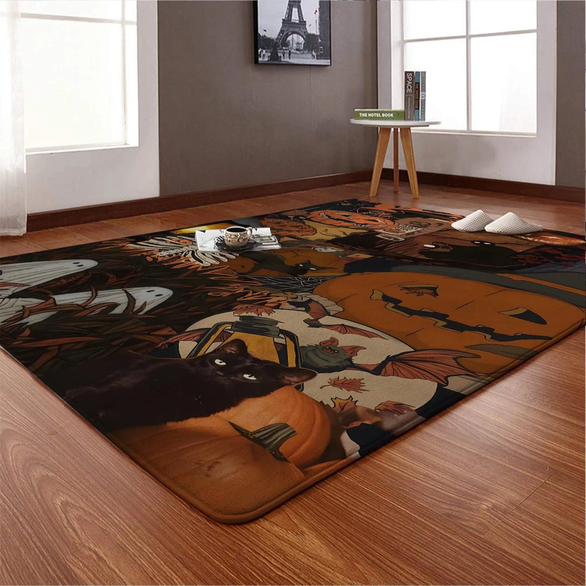 Spooky Season Ghost Carved Pumpkin Rug, Decorative Rug, Living Room Ru ...