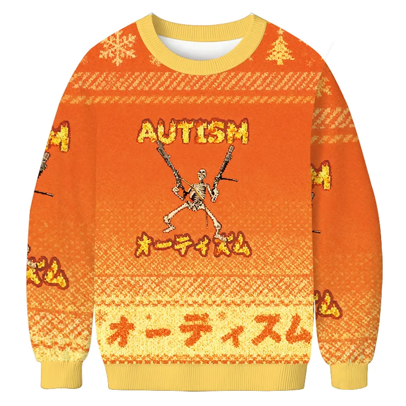 Autism Funny Skeleton Vintage Christmas Sweater, Ugly Xmas Sweater, Christmas Ugly Sweatshirt