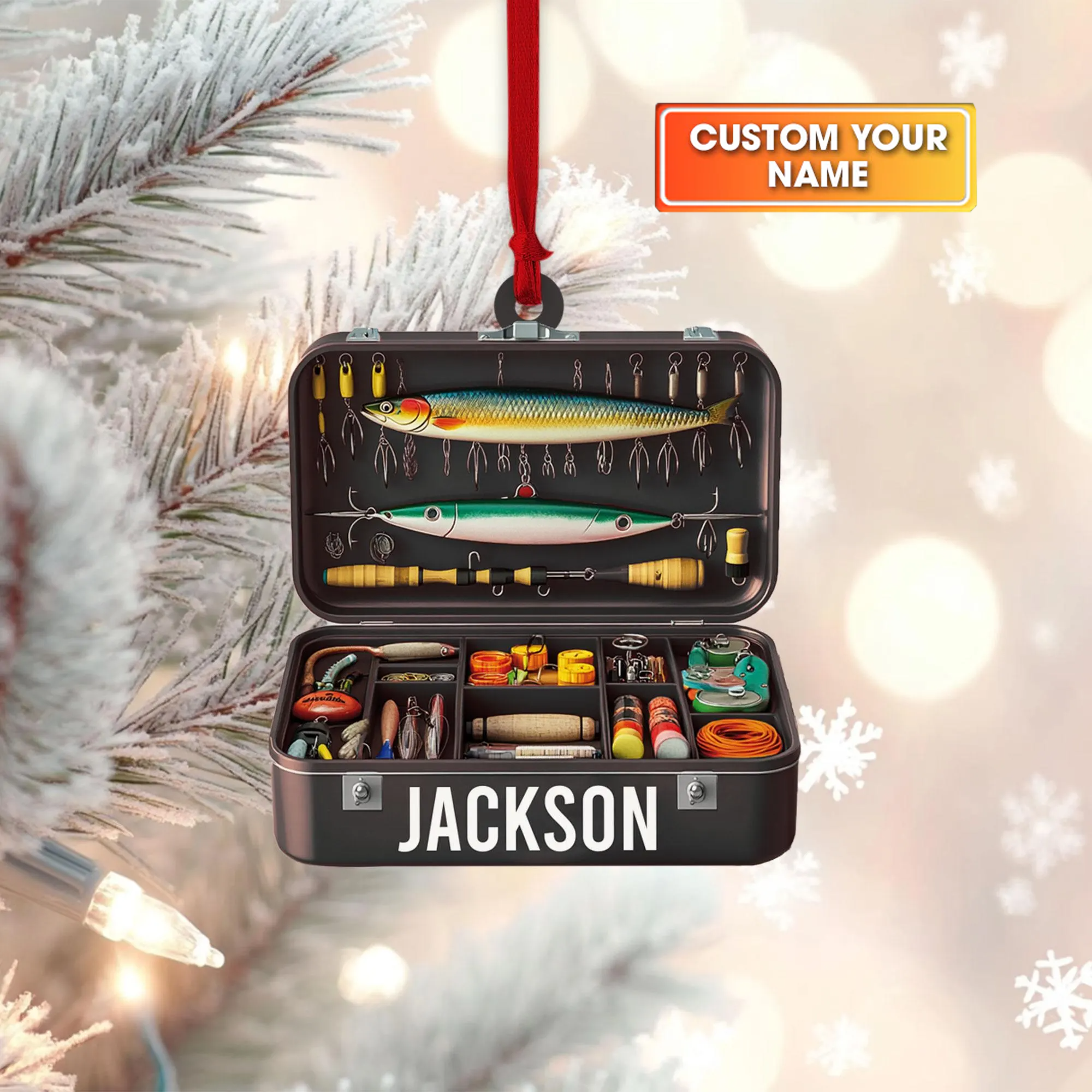 custom personalized tackle box Personalized Fishing Tackle Box Acrylic Ornaments, Fisherman Christmas – CustomFam