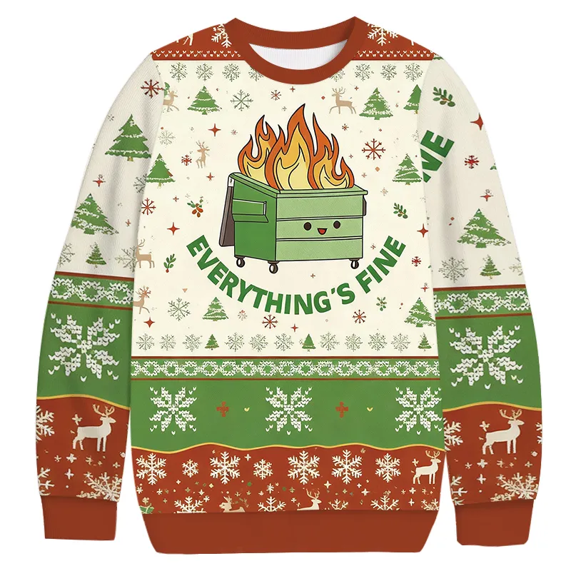Everything is Fine Vintage Christmas Sweater, Ugly Xmas Sweater, Christmas Ugly Sweatshirt