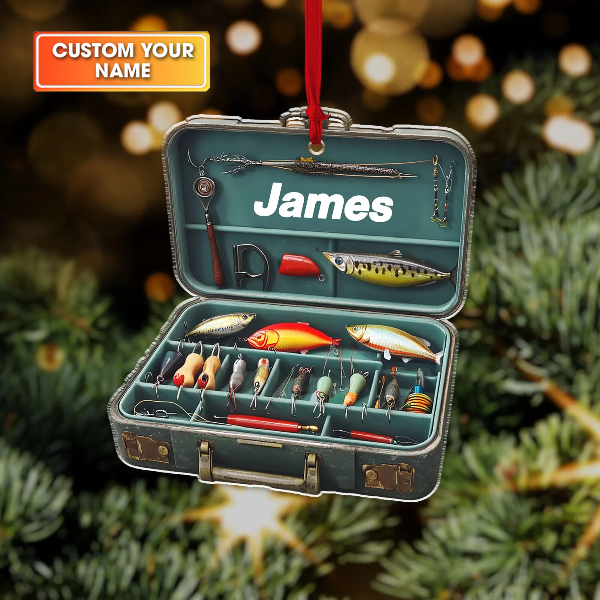 Fishing Tackle Box Acrylic Christmas Ornaments, Fisherman Christmas Ornaments, Fishing Lovers Gift