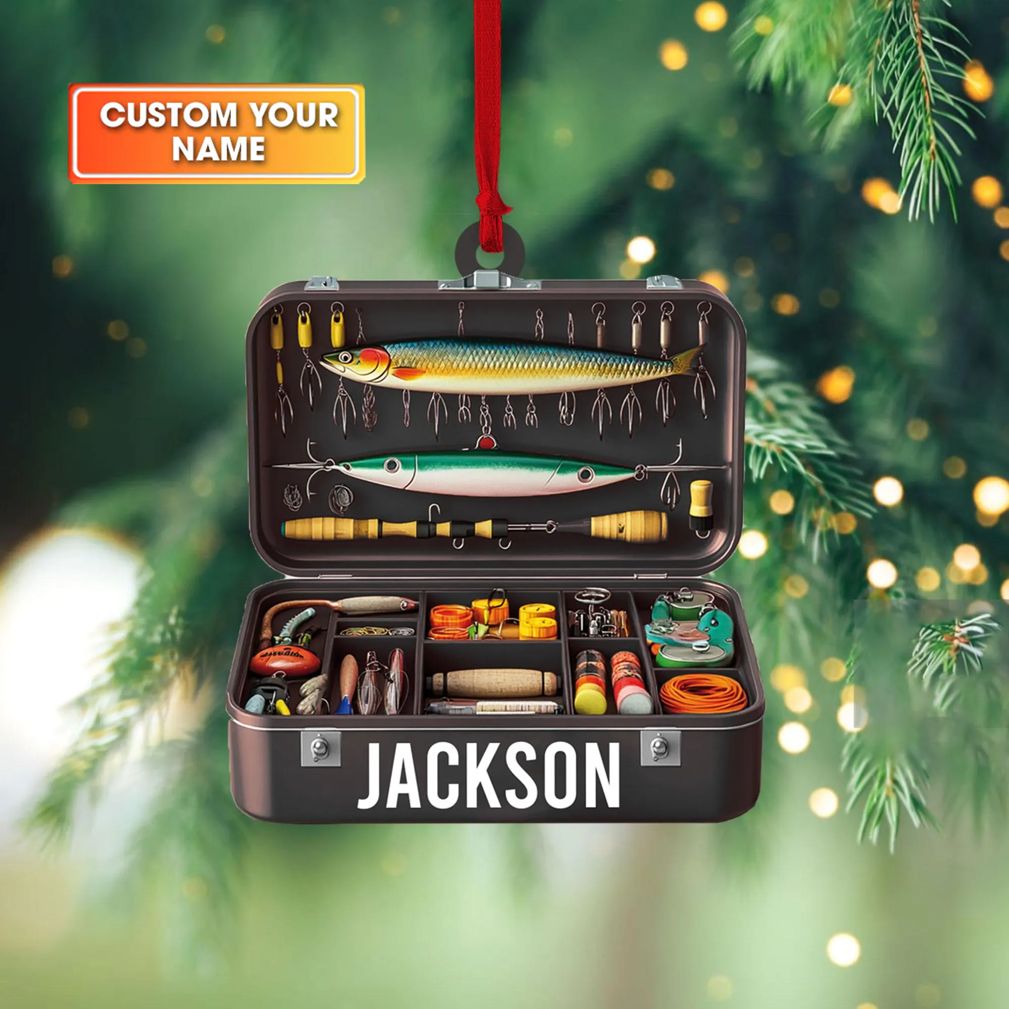Personalized Fishing Tackle Box Acrylic Ornaments, Fisherman Christmas Ornaments, Fish Ornaments, Fishing Gifts For Men