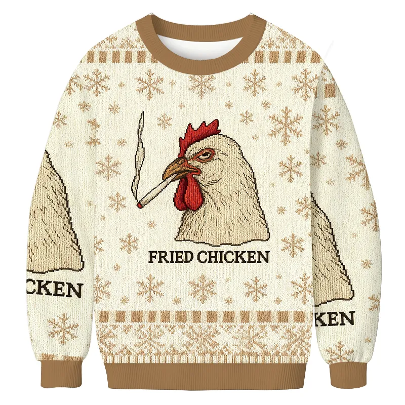 Fried Chicken 420 Smoking Meme Vintage Christmas Sweater, Ugly Xmas Sweater, Christmas Ugly Sweatshirt