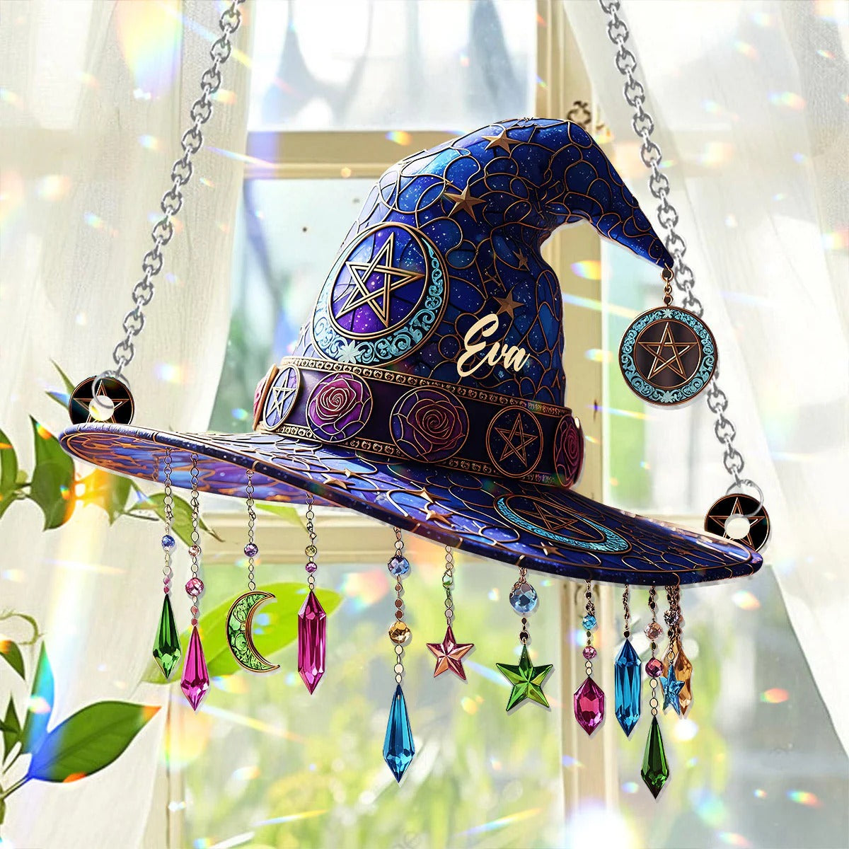 Magical Hat - Personalized Witch Window Hanging Suncatcher Ornament