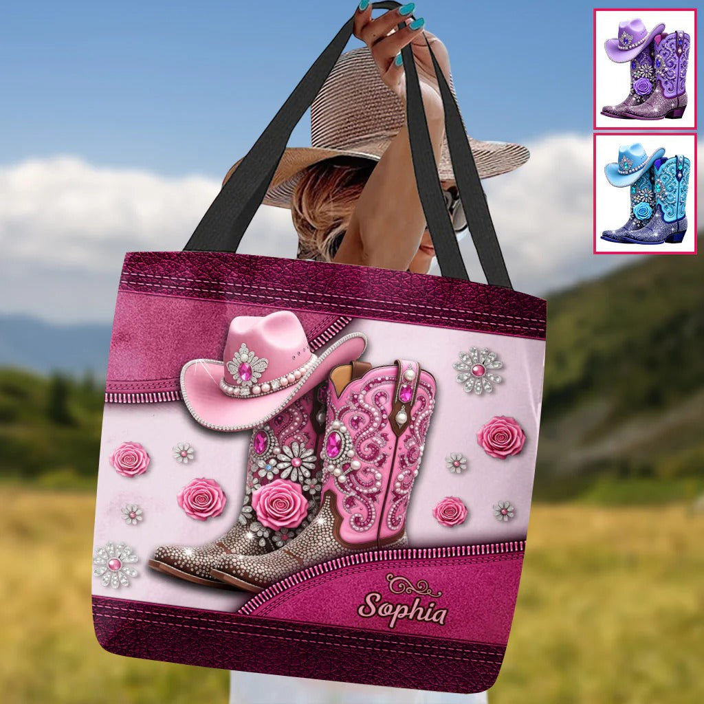 Cowgirl Boots, Leather Tote Bag, Cloth Tote Bag, Personalized Cowgirl Tote Bag