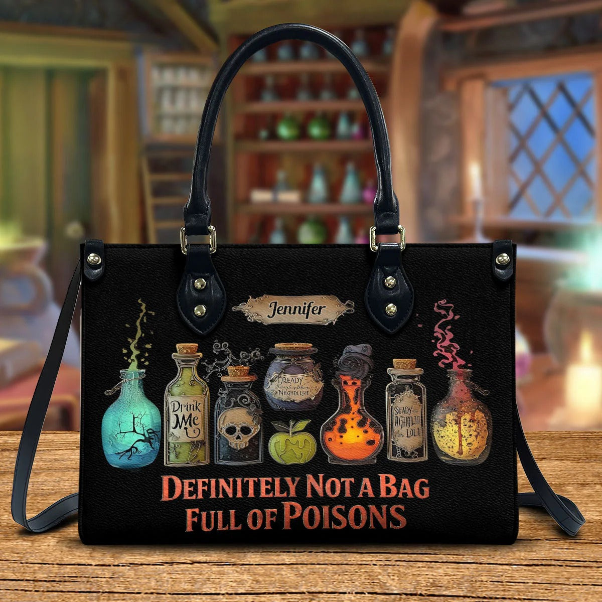 Full of Poisons - Personalized Witch Leather Handbag - Boho Handbag - Leather Shoulder Bag