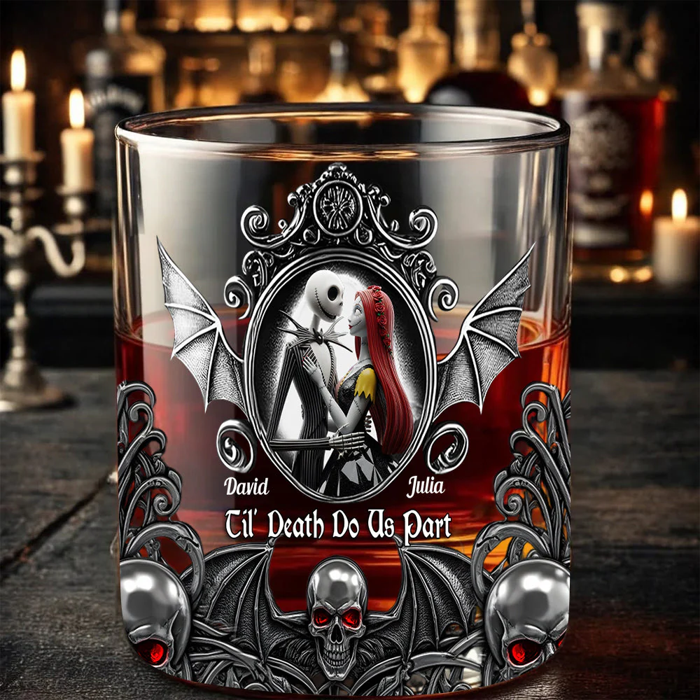 Til Death Do Us Part Custom Whiskey Glass, Horror Couple Personalized Whiskey Glasses
