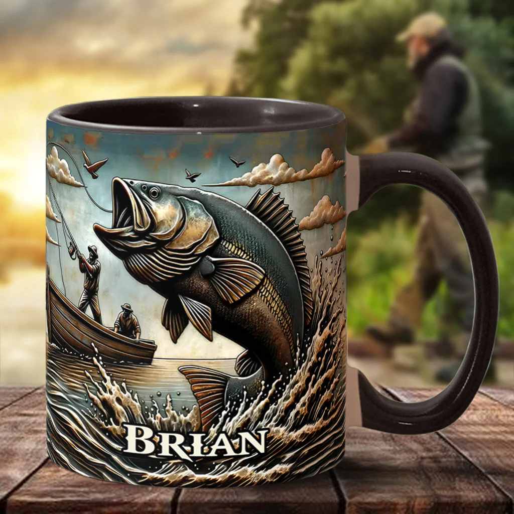 Love Fishing Accent Mug, Custom Name Fishing Cup, Gift For Fisherman, Fishing Gifts For Men