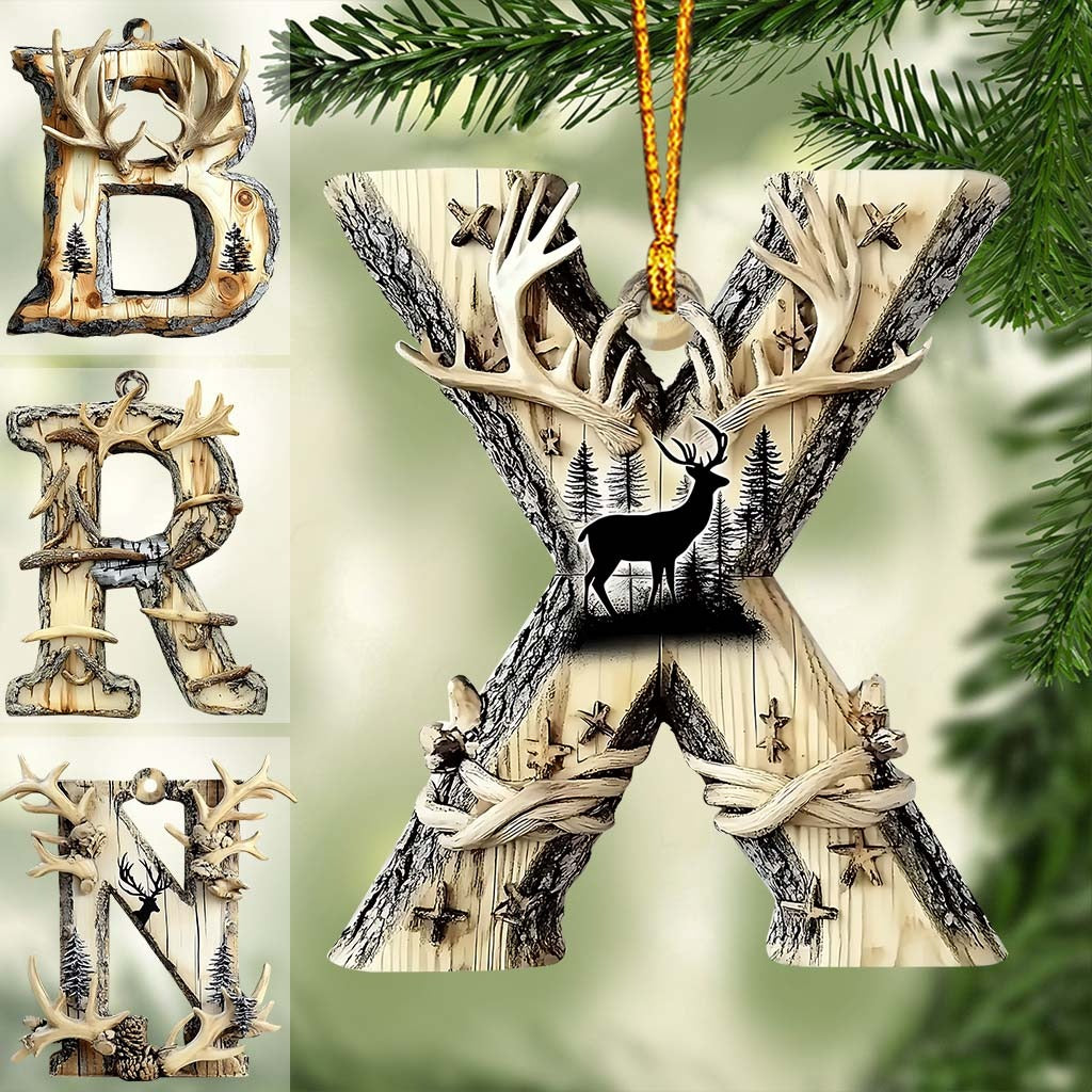 Any Letter, Hunting Alphabet Acrylic Ornament, Christmas Tree Decoration, Custom Christmas Ornament