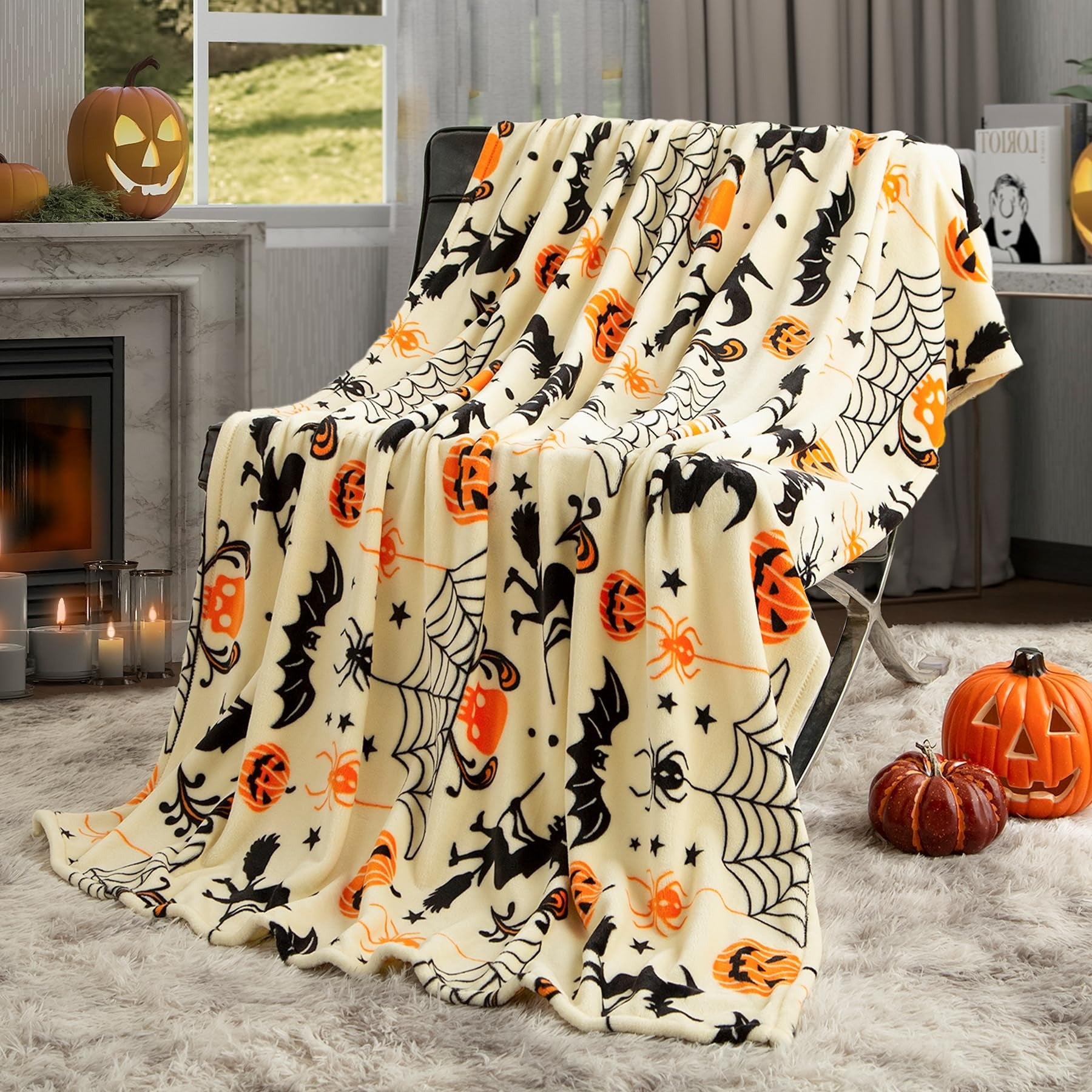 Pumpkin & Witch Spooky Halloween Blanket, Halloween Blanket, Halloween Decor, Halloween Gifts