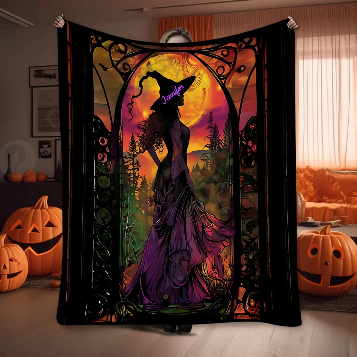 Beautiful Witch Personalized Witch Blanket, Personalized Halloween Gifts, Halloween Home Decor
