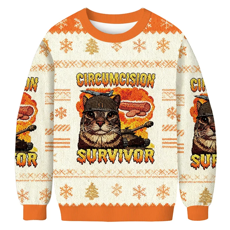 Circumcision Survivor Funny Cat Meme Ugly Sweater, Funny Ugly Christmas Sweater, Christmas Ugly Sweatshirt