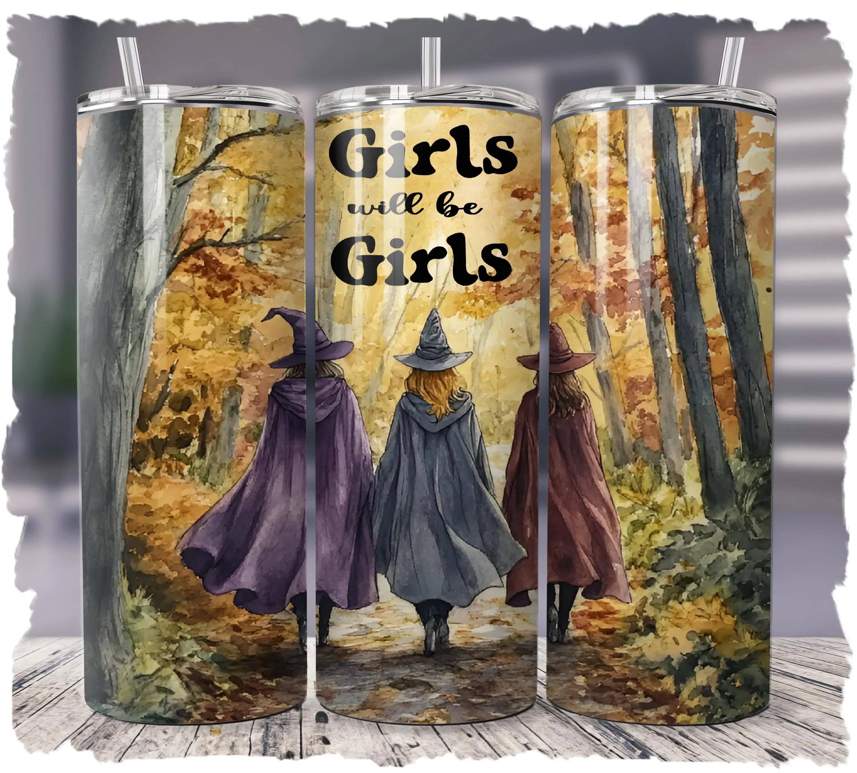 Girls Will Be Girls 20oz 30oz Tumbler, Funny Witch Sisters Halloween Tumbler, Halloween Gifts
