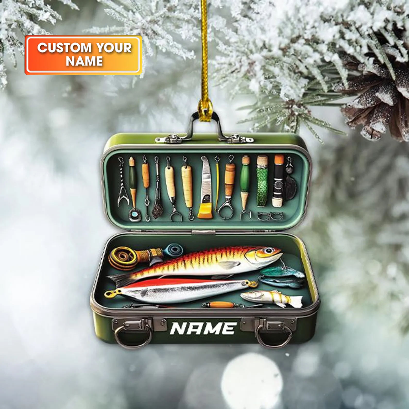 Personalized Fishing Tackle Box Acrylic Ornaments, Fisherman Christmas Ornaments, Fishing Ornaments Christmas