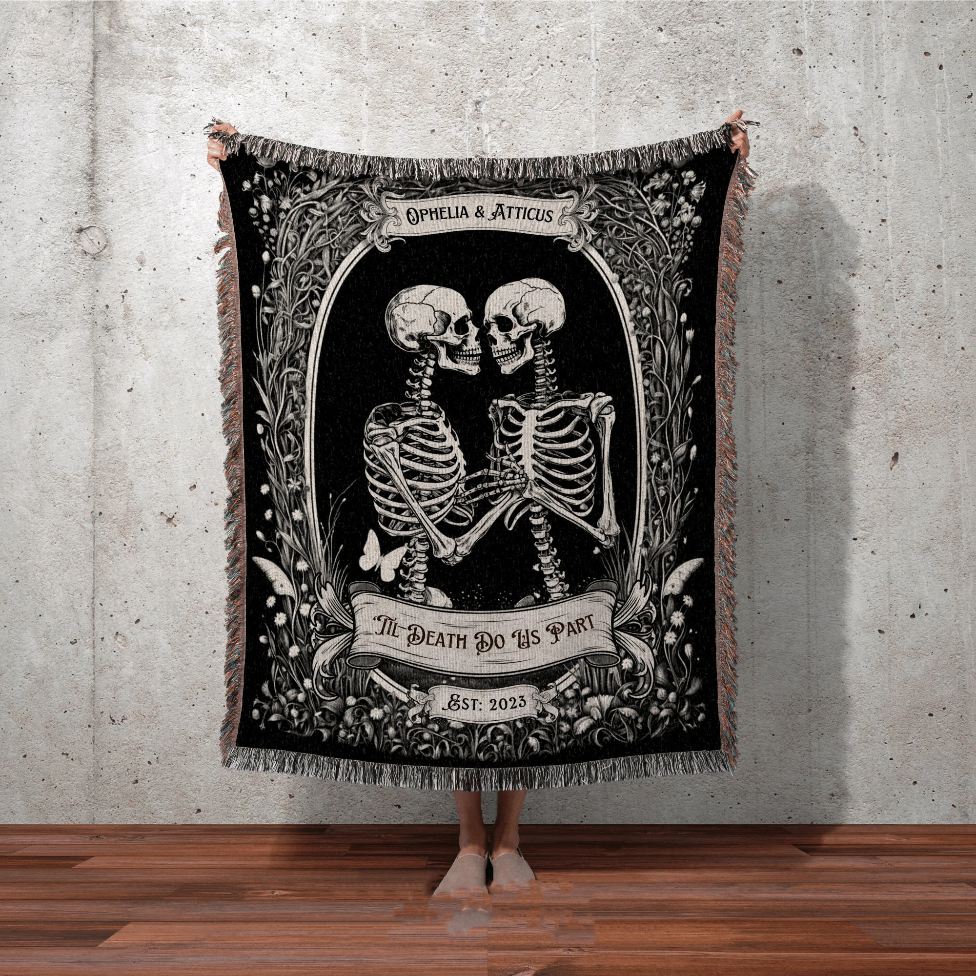 Till Death Do Us Part Blanket, Skeleton Lovers, Personalized Wedding Blanket, Gift For Wedding Couple
