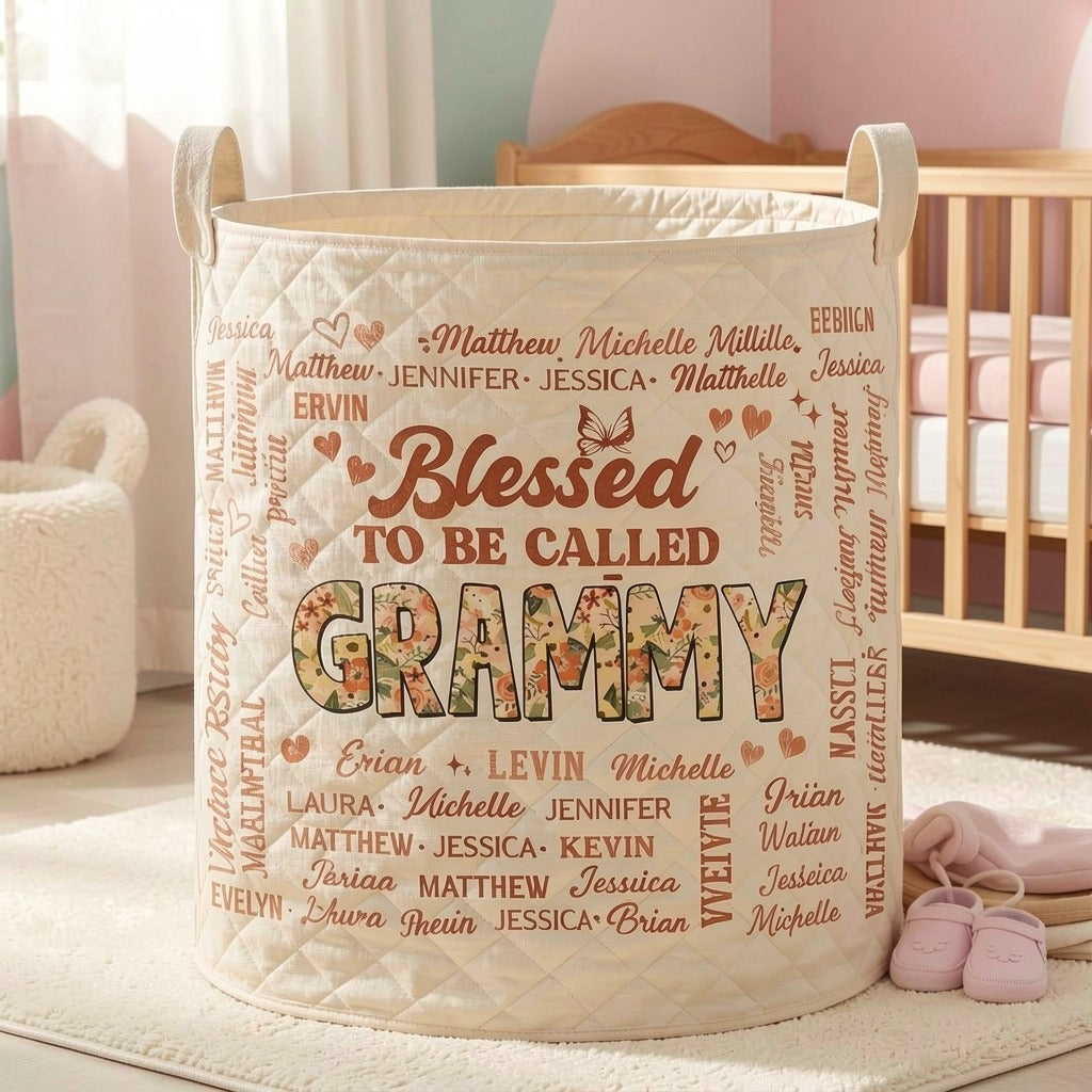 Blessed To Be Called Grandma Floral Pattern Basket Laundry Gifts, Housewarming Gift Ideas, Mother's Day Presents