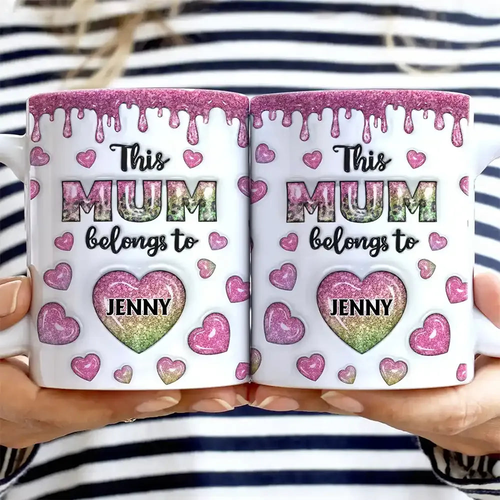 This Mom Grandma Belongs To Heart Icon - 3D Inflated Effect Printed, Personalized White Edge-to-Edge Mug