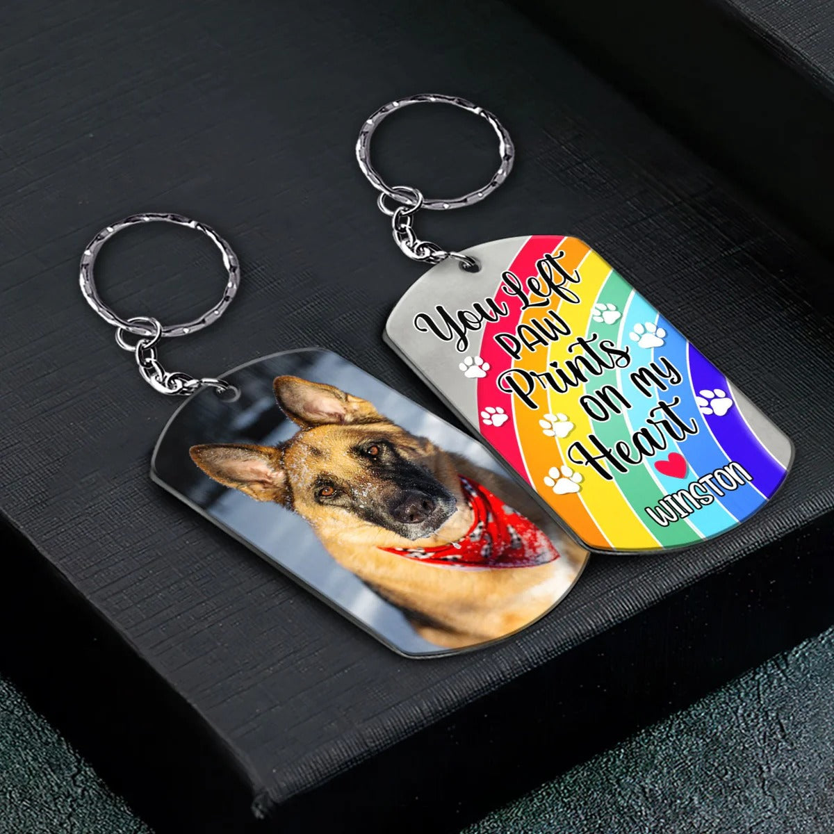 Custom Photo You Left Paw Prints On My Heart Stainless Keychain, Aluminum Keychain, Pet Memorial Gift