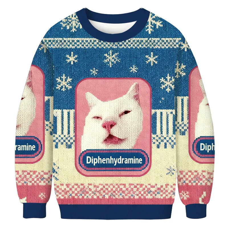 Funny Diphenhydramine Meme Cat Ugly Sweater, Ugly Xmas Sweater, Christmas Ugly Sweatshirt