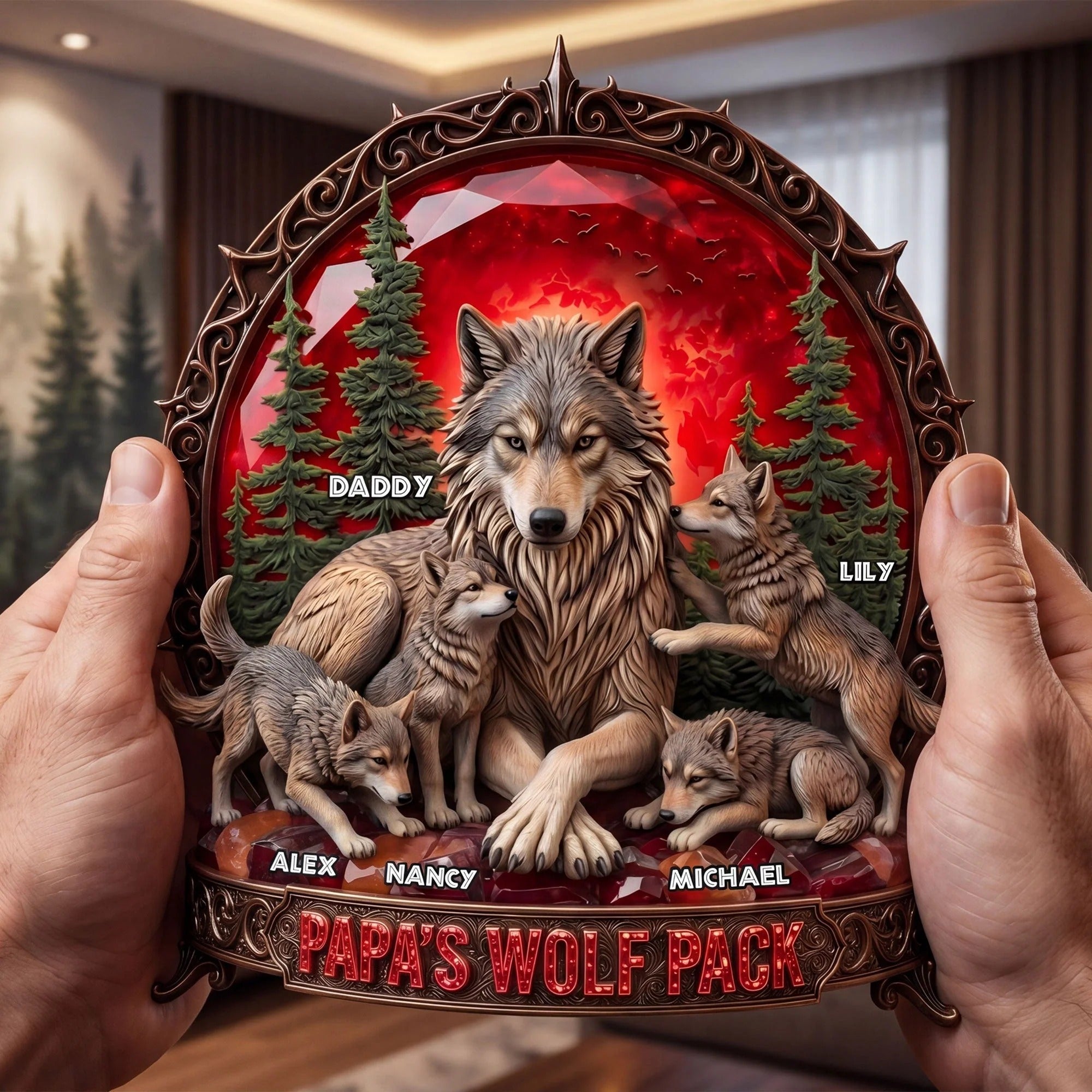 Wolf Dad and Cubs Plaque, Custom Shaped Acrylic Plaque, Custom Family Gift