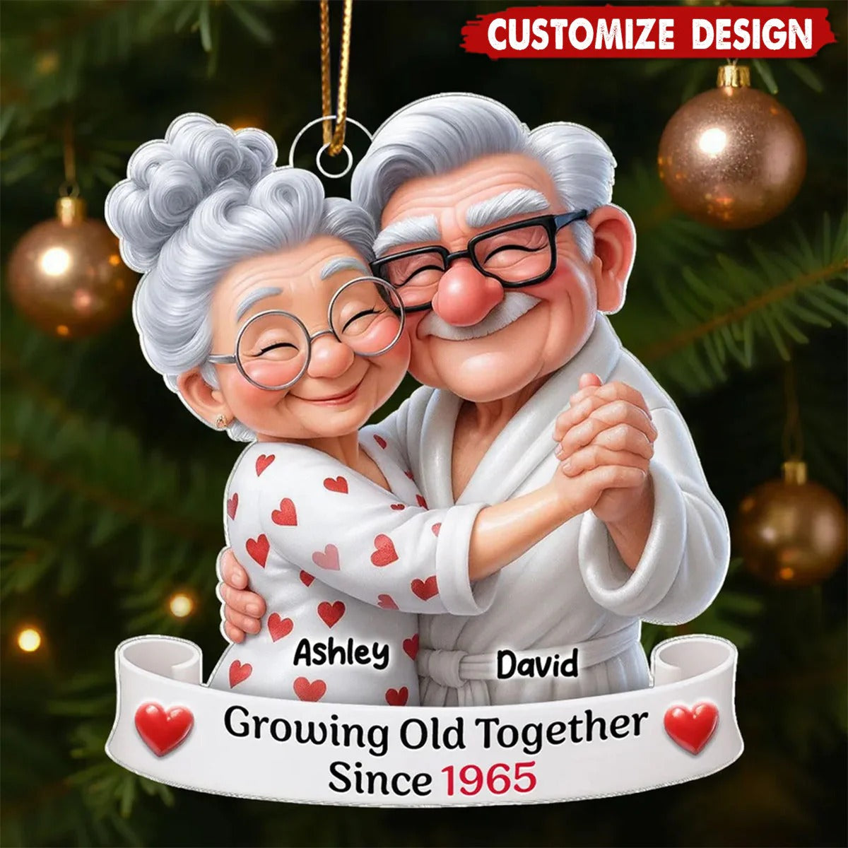 Old Couple Personalized Dancing Acrylic Ornament, Custom Christmas Tree Ornaments, Christmas Ornament, Christmas Gift