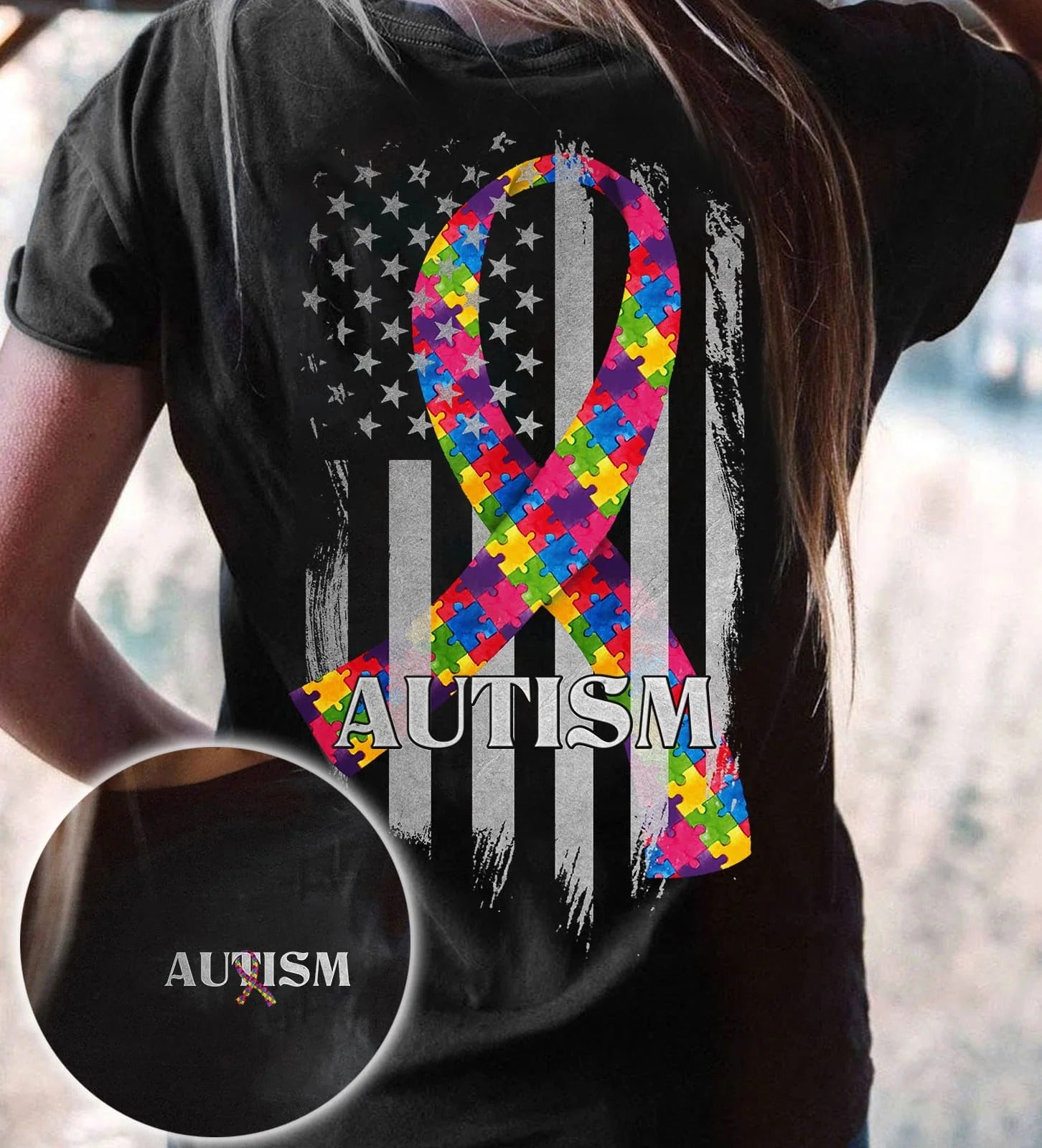 American Flag Autism Awareness Tshirt, Autism American Flag Shirt, Puzzle Ribbon
