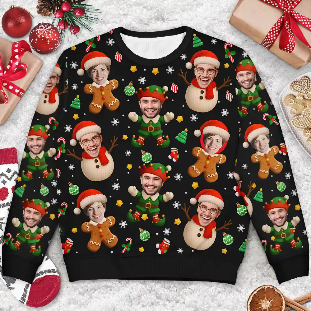 Custom Photo Funny Christmas Characters Golf Ugly Sweater, Christmas Golf Shirt, Golf Sweater