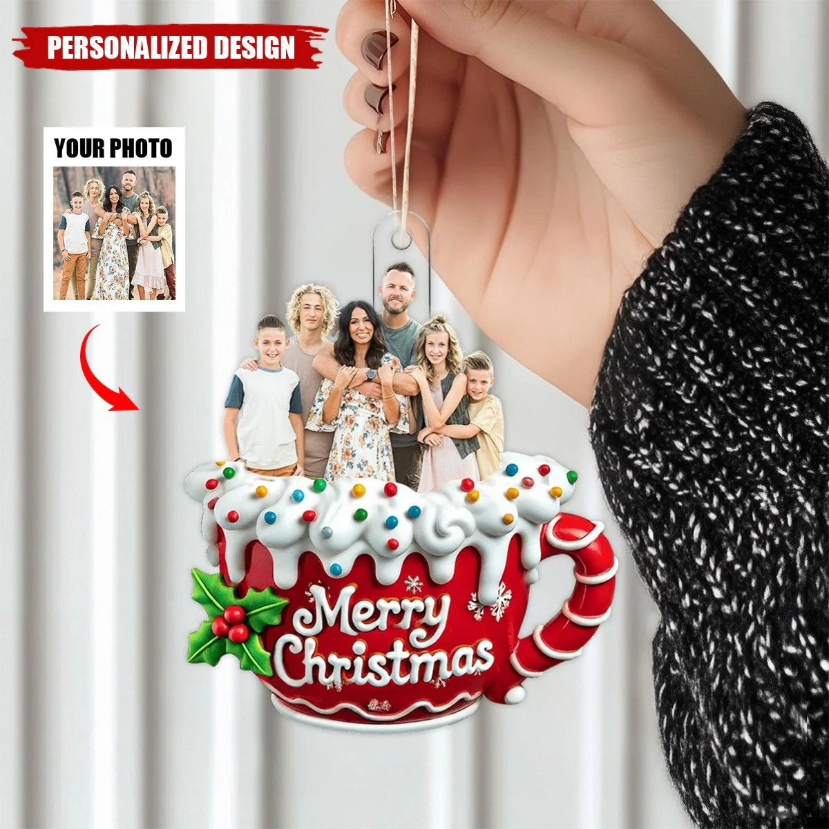 Merry Christmas Personalized Photo Acrylic Ornament, Custom Christmas Tree Ornaments, Christmas Gift