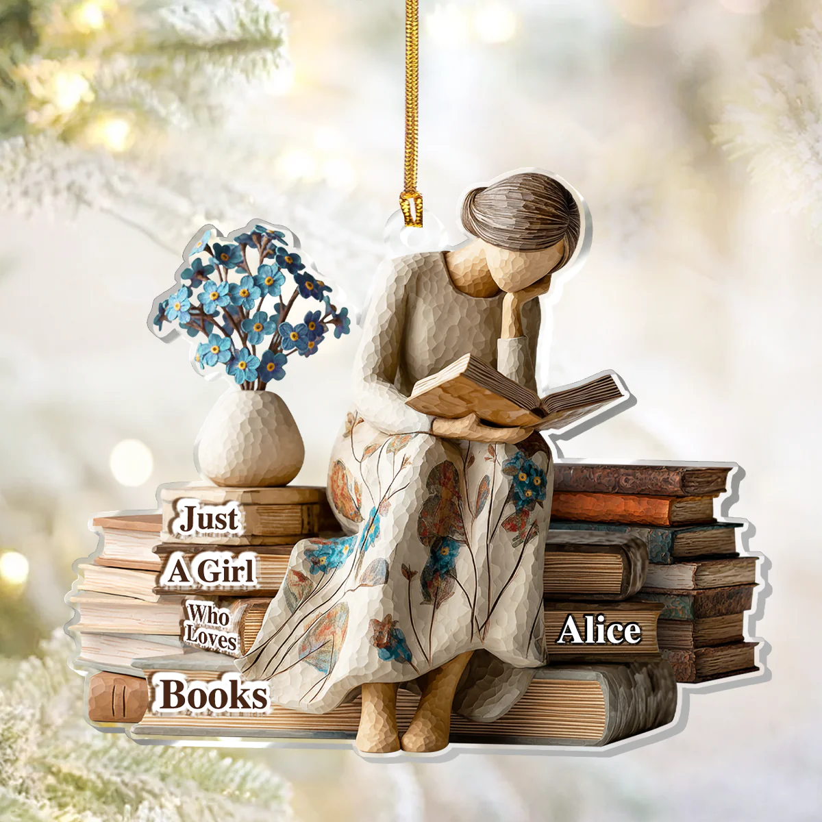 Just A Girl Who Loves Books Custom Name Reading Lovers Acrylic Ornament, Gifts For Readers, Xmas Decor