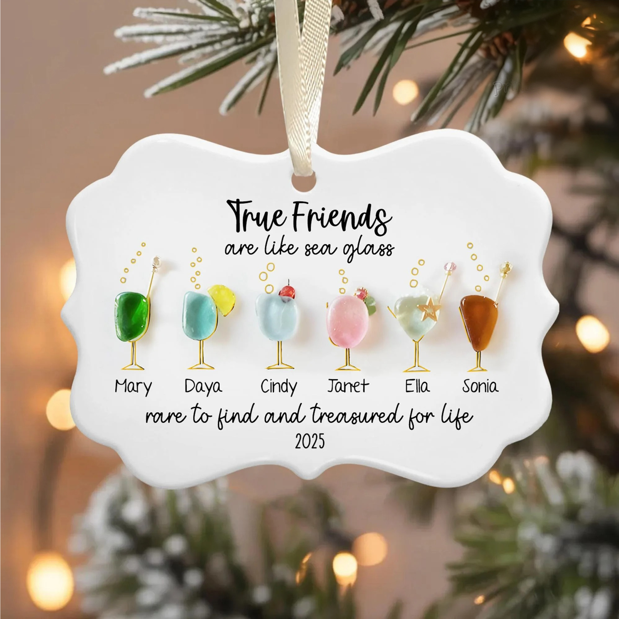 True Friends Acrylic On Ceramic Friendship Decor Xmas Ornament, Sea Glass Christmas Ceramic Ornament