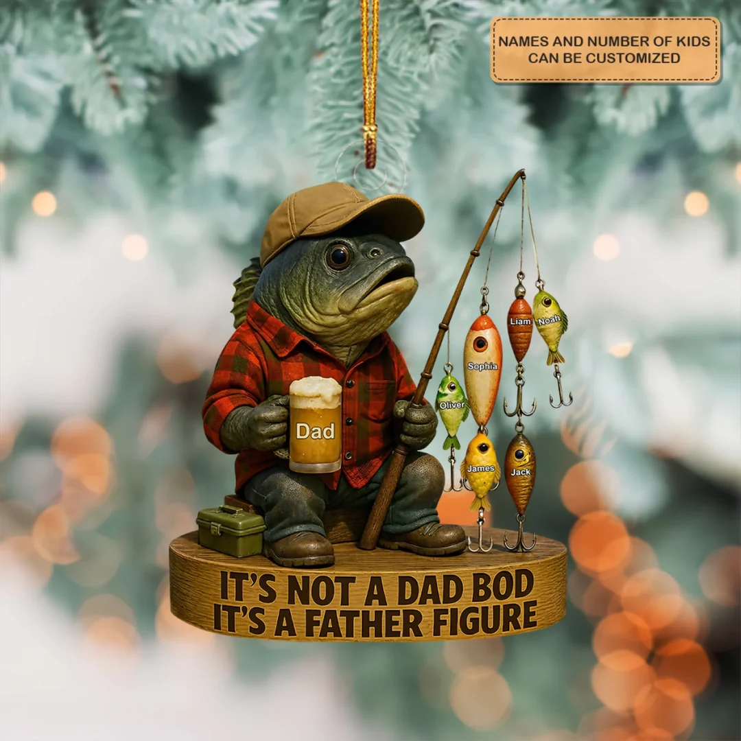 Custom Name Fishing Dad Acrylic Ornaments, Xmas Gift Idea For Fishing Dad, Fishing Beer Funny Ornament