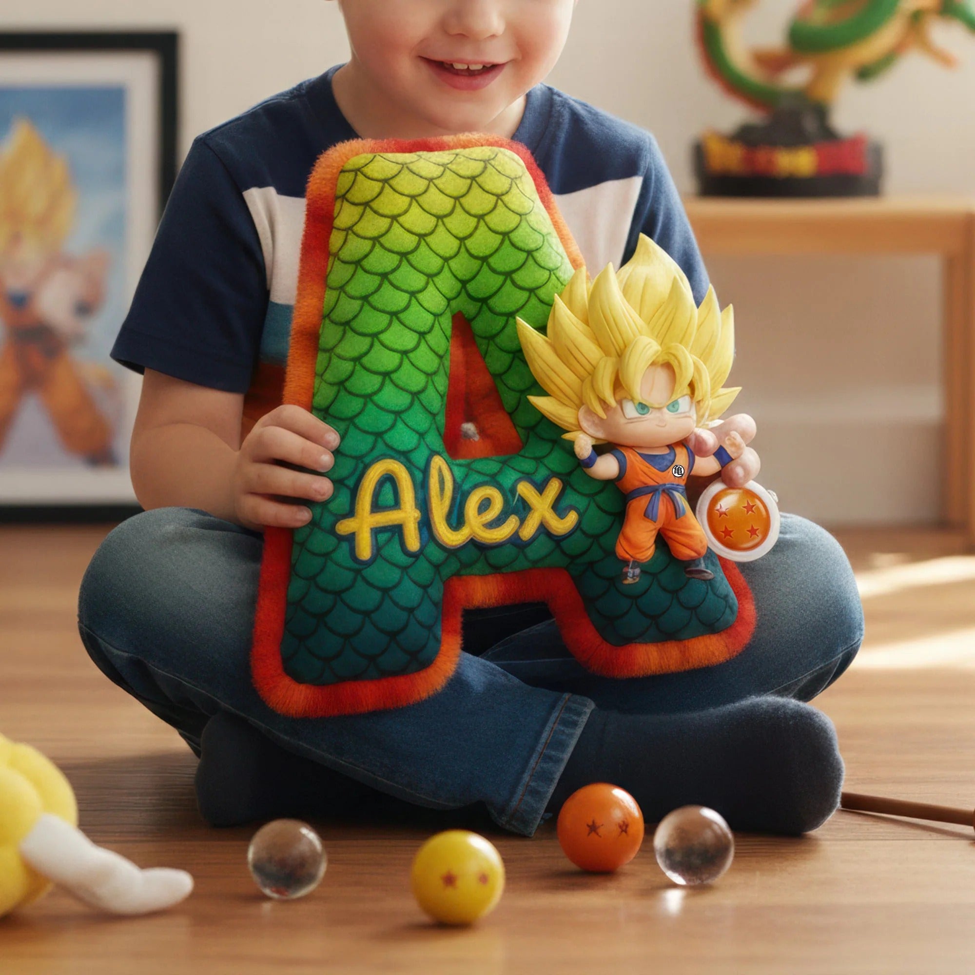 Strong Warrior Pillow, Seven Dragon Balls Custom Shaped Pillow, Gift For Anime Lover