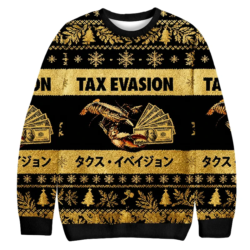 Tax Evasion Lobster & Cash Black Ugly Sweater, Funny Christmas Ugly Sweatshirt, Xmas Ugly Sweater