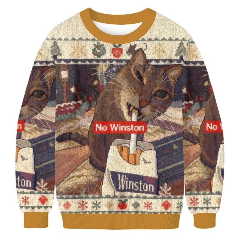No Smoking Cat Meme Ugly Sweater, Funny Christmas Ugly Sweatshirt, Gift Ideas For Cat Lovers