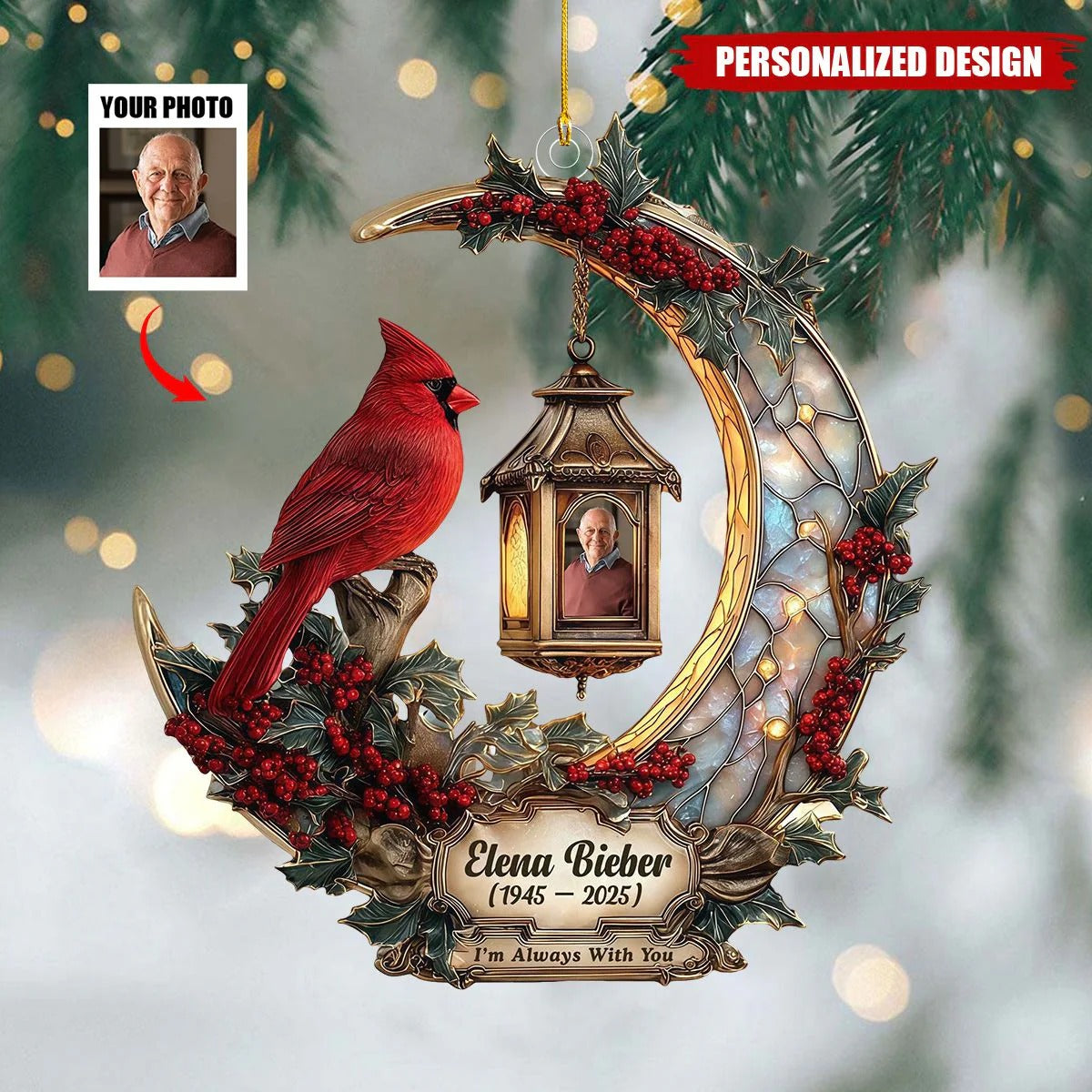 I Am Always With You Acrylic Ornament, Cardinal Memorial Ornament, Custom Photo Memorial Ornaments, Remembrance Ornament