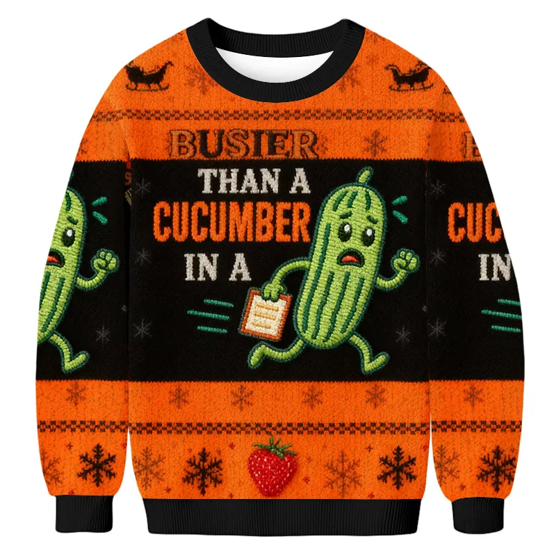 Funny Busier Than A Cucumber Ugly Sweater, Funny Christmas Ugly Sweatshirt, Xmas Ugly Sweater