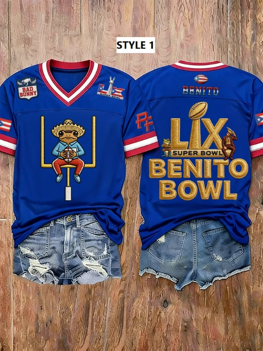 Here For The Benito Bowl 2026 Shirt, Bad Bunny LIX Benito Bowl Football Jersey, Bunny Bowl Football Tee