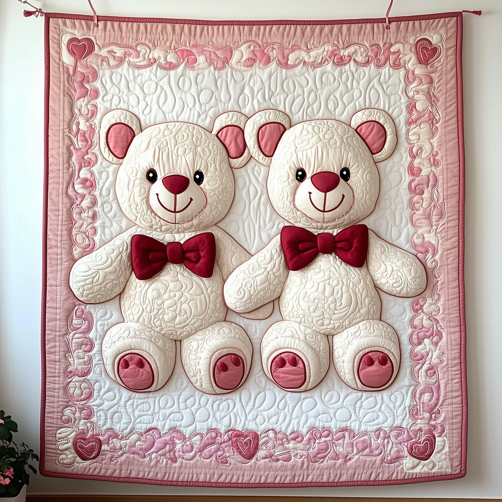 Bear Couple Cute Pink Quilt Blanket, Valentines Couple Gift, Valentine Blanket