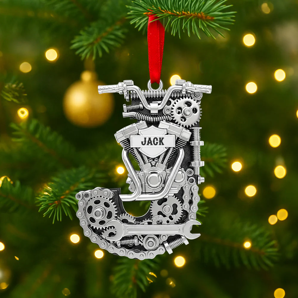 Motorcycle Engine Initial Christmas Ornaments, Alphabet Ornaments, Gifts For Motorbike Riders