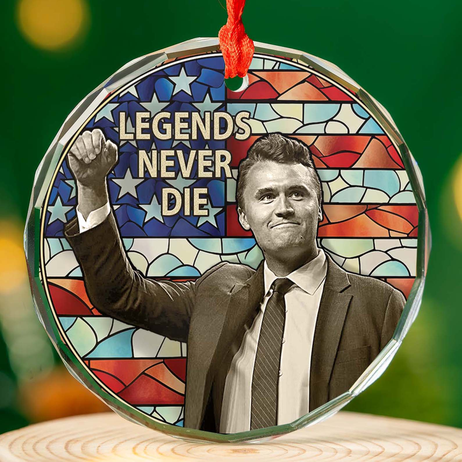 Legends Never Die Memorial Acrylic Ornament, Acrylic Christmas Ornament, Charlie Kirk Christmas Ornament