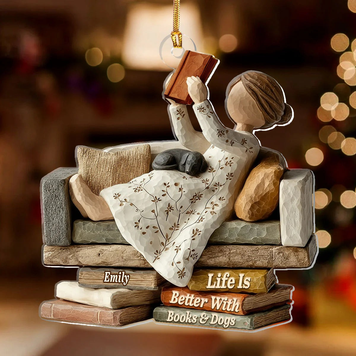 Life Is Better With Books & Paws Acrylic Ornament, Book Lover Ornament, Christmas Book Ornament
