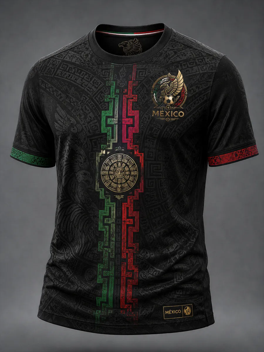 Mexico Aztec Eagle Calendar Printed Soccer Jersey, Mexico Soccer Shirt, Football Fan Gift